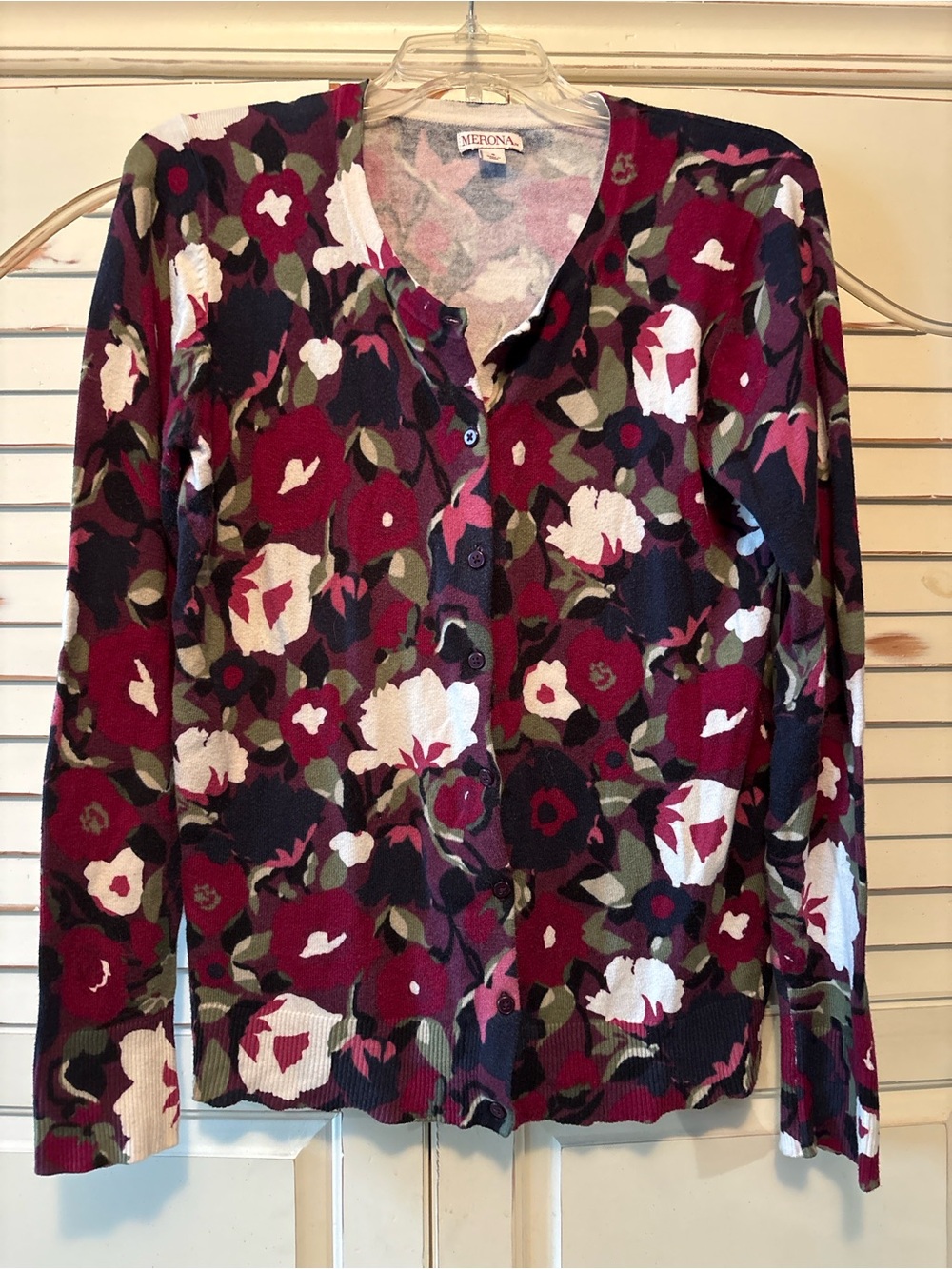 Merona Burgundy Floral Button-Front Cardigan